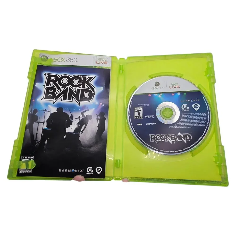 Rock Band Microsoft Xbox 360 Complete CIB Tested w/ Manual Clean Disc Guitar Gam